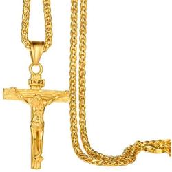 ChainsPro Can Customized, Crucifix Cross Pendant Necklace, with Chain-22+2'', Stainless Steel/Gold Plated (Send Gift Box)