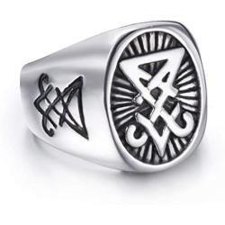 Elfasio Sigil of Lucifer Rings for Men Satanic Satan Demon Devil Symbol Stainless Steel Ring Vintage Jewelry