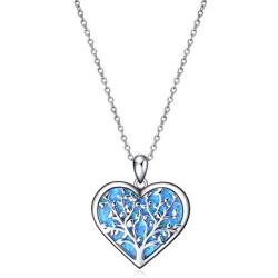 Tree of Life Heart Simulated Opal Pendant Necklace, 925 Sterling Silver Jewelry Christmas Birthday Friendship Gifts for Women Forever in My Heart