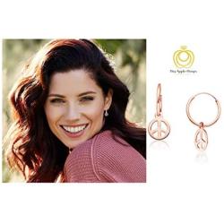 Big Apple Hoops - Easter Sunday High Polished Peace Sign Charm Hoop Earrings Made from Genuine 925 Sterling Silver in 3 Color Rose, Silver or Gold with Protective Electrocoated Finish for Maximum Anti-Tarnish