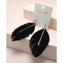 Miracle Collection Lightweight Genuine Soft Leather Fringe Leaf with Simple Drop Metal Bar Dangle Earring for Women and Girls