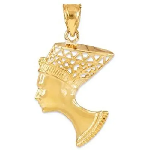 Textured 14k Yellow Gold Egyptian Queen Nefertiti Filigree Necklace Pendant Textured 14k Yellow Gold Egyptian Queen Nefertiti Filigree Necklace Pendant