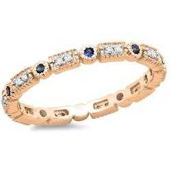 Dazzlingrock Collection 14K Gold Round Blue Sapphire And White Diamond Ladies Vintage Style Wedding Eternity Band Stackable Ring