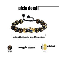 ABONDEVER Feng Shui Pixiu Black Obsidian Wealth Bracelet Color Change 14K Plated Adjustable Handmade Braided Rope Lucky Jwelry