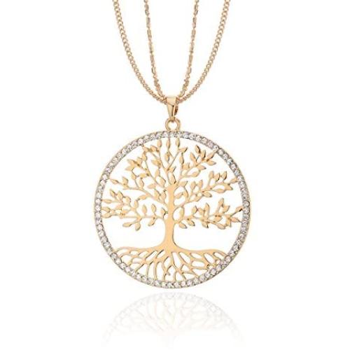 Ouran Long Chain Necklace for Women,Celtic Tree of Life Pendant Necklace Gold and Silver Necklace CZ Crystal
