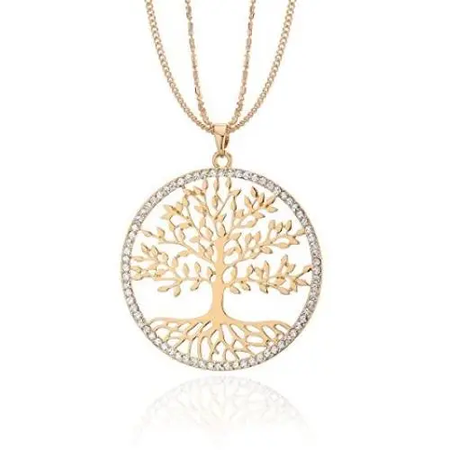 Ouran Long Chain Necklace for Women,Celtic Tree of Life Pendant Necklace Gold and Silver Necklace CZ Crystal Ouran Long Chain Necklace for Women,Celtic Tree of Life Pendant Necklace Gold and Silver Necklace CZ Crystal