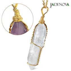 JADENOVA Full Wire Wrapped Energy Healing Crystal Gemstone Pendant Necklace 18'' Stainless Steel Chain