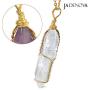 JADENOVA Full Wire Wrapped Energy Healing Crystal Gemstone Pendant Necklace 18'' Stainless Steel Chain