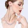 EVER FAITH Wedding Jewelry Gorgeous CZ White Simulated Pearl Bride Prom Leaf Floral Necklace Earring Set Silver-Tone