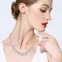 EVER FAITH Wedding Jewelry Gorgeous CZ White Simulated Pearl Bride Prom Leaf Floral Necklace Earring Set Silver-Tone