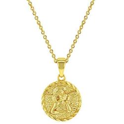 In Season Jewelry 18k Yellow Gold Plated Guardian Angel Medal Baptism Gift Pendant Necklace 18''