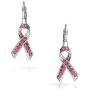 Crystal Pink Breast Cancer Awareness Support Ribbon Earrings For Women Leverback Silver Plated Alloy