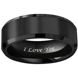 CROWNAL 4mm 6mm 8mm Black/Silver/Gunmetal/Gold Tungsten Wedding Couple Bands Rings Men Women Matte Brushed Finish Center Engraved I Love You Size 4 to 17