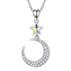 AOBOCO Personalized Love You to The Moon and Back Necklace Name Custom Letter Celestial Sun/Crescent Moon Star Pendant Crystal from Austria Gift for Women Mom Girls Daughter