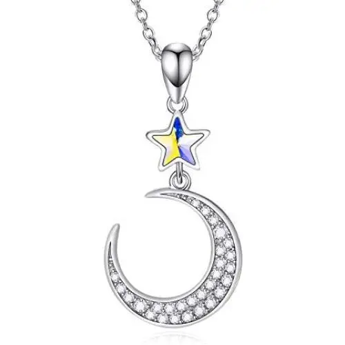 AOBOCO Personalized Love You to The Moon and Back Necklace Name Custom Letter Celestial Sun/Crescent Moon Star Pendant Crystal from Austria Gift for Women Mom Girls Daughter