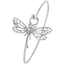 SENFAI New Hollowed-Out Dragonfly Easy Opening Bangle Bracelet Jewelry for Elegant Women (Silver)