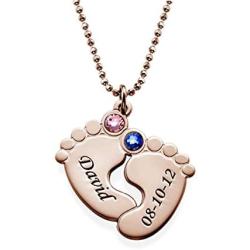 MyNameNecklace Custom Baby Feet Pendant Made with Swarovski Crystals-Personalized Made Jewelry