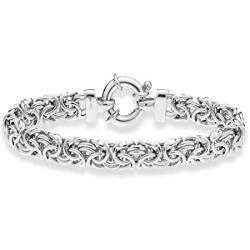 Miabella 925 Sterling Silver Italian 9mm Classic Byzantine Link Chain Bracelet for Women 7, 7.25, 7.5, 8 Inch Handmade in Italy