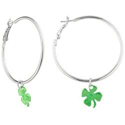 Lux Accessories Silver Tone Clover Charm Saint Patrick Inspired Loop Earrings