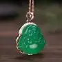 yigedan 14k Gold Plated Green Jade Gemstone Buddha Pendant Lucky Necklace yigedan 14k Gold Plated Green Jade Gemstone Buddha Pendant Lucky Necklace