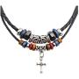 Mystart Pack of 2 Double Beaded Cross Necklace Adjustable European Religious Leather Rope Necklace Jewelry