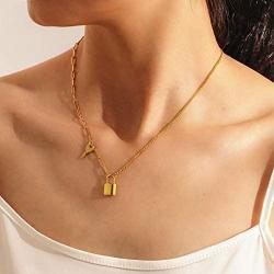 NEULRY 18K Tiny Lock & Key Elegant Necklace,Gold Plated Personalized Chain Handmade for Women and Girl Gifts