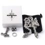 GUNGNEER Thors Hammer Pendant Viking Mjolnir Necklace for Men with Wolf Head Square Chain, 316L Stainless Steel Bonus 2 Rune Beads