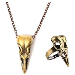 YANCHUN Skull Necklace Skull Stud Earrings for Women Stainless Steel Punk Biker Skull Ring for Men Halloween Jewelry Set