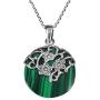 AeraVida Daisy Vines Adorned Malachite Disc .925 Sterling Silver Pendant Necklace