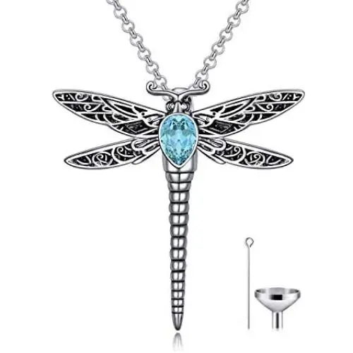 AOBOCO Dragonfly Urn Necklace for Ashes Sterling Silver Memorial Keepsake Cremation Jewelry Gifts with Filling Tool AOBOCO Dragonfly Urn Necklace for Ashes Sterling Silver Memorial Keepsake Cremation Jewelry Gifts with Filling Tool