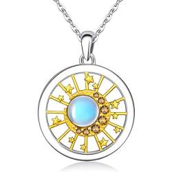 Opal Moonstone Necklace for Women Star Moon Sun Necklace 14k gold plated Choker S925 Sterling Silver You Are My Sunshine Double Circle Pendant Dainty Jewelry Girls Gifts