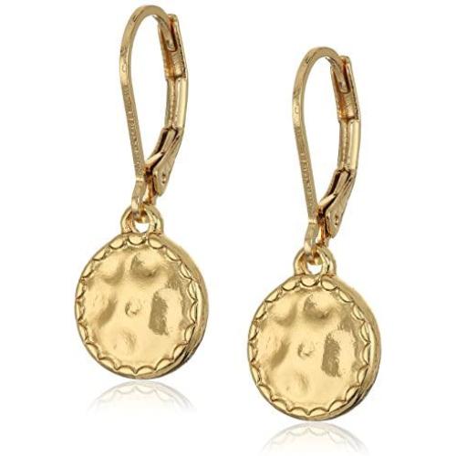 Napier ''Classics'' Gold-Tone Hammered Disk Drop Earrings