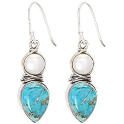 andy cool Premium Quality Fashion Earrings for Women,Exquisite Faux Turquoise Pearl Hook Earrings Women Party Jewelry Birthday Gift - Silver