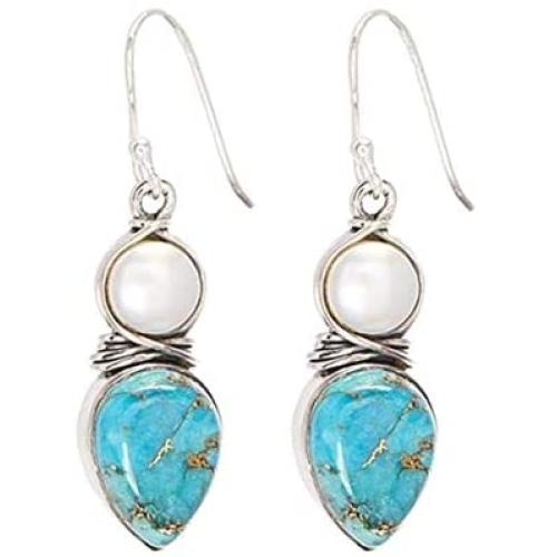 andy cool Premium Quality Fashion Earrings for Women,Exquisite Faux Turquoise Pearl Hook Earrings Women Party Jewelry Birthday Gift - Silver