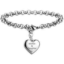 SANNYRA Mother Daughter Bracelets Stainless Steel Heart Charm Bracelet for Women Birthday Gifts for her