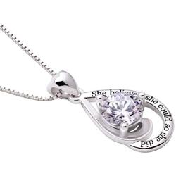 ALOV Jewelry Sterling Silver She Believed she Could so she did Cubic Zirconia Pendant Necklace