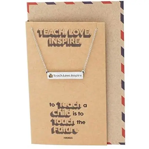 Quan Jewelry Horizontal Bar Necklace, Inspirational Gifts for School Teacher Mentor Professor, Teach Love Inspire Collection, Apple Lover Pendant - 100% Handmade & Imported Quan Jewelry Horizontal Bar Necklace, Inspirational Gifts for School Teacher Mentor Professor, Teach Love Inspire Collection, Apple Lover Pendant - 100% Handmade & Imported