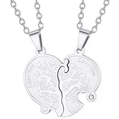 U7 Couples Necklace Stainless Steel Gold Color Custom Cat Yin Yang/Heart Puzzle BFF Friendship/Mother Daugther/His and Her Matching Set Necklaces for Men Women
