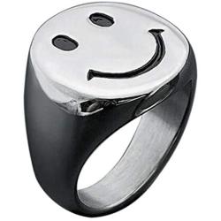 IDesign Smiley Face Ring chunky Gold White Silver Signet Ring, Stainless Steel Asthetic Cool Rings For Egirl Eboy Handmade Rings Dainty Statement Ring For Women Men