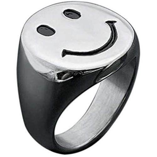 IDesign Smiley Face Ring chunky Gold White Silver Signet Ring, Stainless Steel Asthetic Cool Rings For Egirl Eboy Handmade Rings Dainty Statement Ring For Women Men