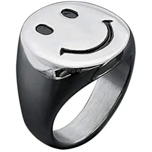 IDesign Smiley Face Ring chunky Gold White Silver Signet Ring, Stainless Steel Asthetic Cool Rings For Egirl Eboy Handmade Rings Dainty Statement Ring For Women Men IDesign Smiley Face Ring chunky Gold White Silver Signet Ring, Stainless Steel Asthetic Cool Rings For Egirl Eboy Handmade Rings Dainty Statement Ring For Women Men