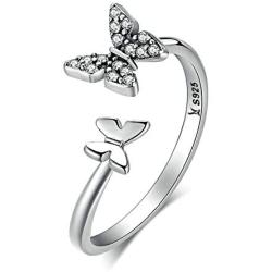 NanMuc Sterling Silver Dainty Adjustable Butterfly Ring, Expandable Open Promise Band Rings Anniversary Birthday Jewelry Gifts for Women Girls