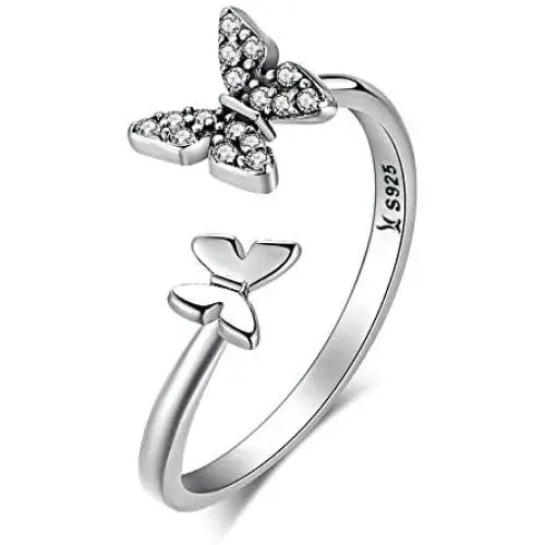 NanMuc Sterling Silver Dainty Adjustable Butterfly Ring, Expandable Open Promise Band Rings Anniversary Birthday Jewelry Gifts for Women Girls NanMuc Sterling Silver Dainty Adjustable Butterfly Ring, Expandable Open Promise Band Rings Anniversary Birthday Jewelry Gifts for Women Girls