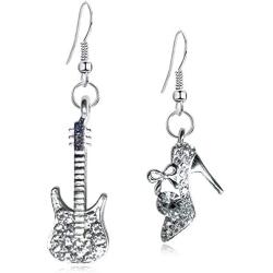 DAMLENG Unique Chic Charm Shine Sparkly Crystal Glass Shoes Guitar Dangle Drop Earrings for Women Girls Fashion Statement Jewelry Gifts