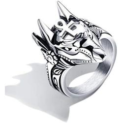 Vanski Mens Stainless Steel Egyptian God Anubis Ring Vintage Gold Plated Ankh Cross Ring Jewelry