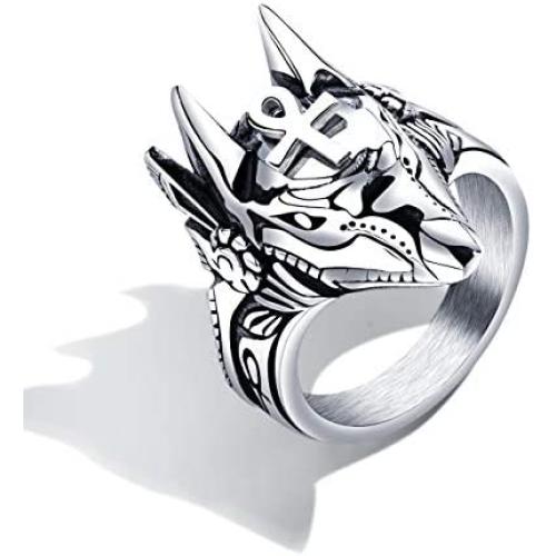 Vanski Mens Stainless Steel Egyptian God Anubis Ring Vintage Gold Plated Ankh Cross Ring Jewelry