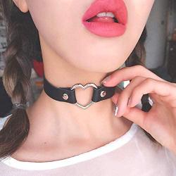 IVRRISS Gothic Jewelry PU Leather Choker Necklace for Women Girls, O Ring Love Heart Punk Rock Adjustable Black Collar Choker Cosplayer