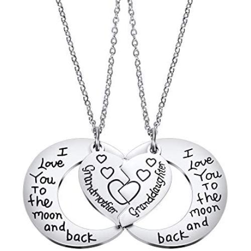 Tatuo 2 Packs Set Necklace Pendant Gift for Grandmother Granddaughter or Godmother Goddaughter I Love You to The Moon and Back Necklace Jewelry for Women (Grandmother Granddaughter)