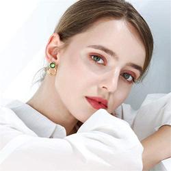 coadipress Green Round Stud Earrings for Women Girls Fashion Gold Plated 925 Sterling Silver Dipped Circle Dangle Drop Geometric Brushed Statement Earrings