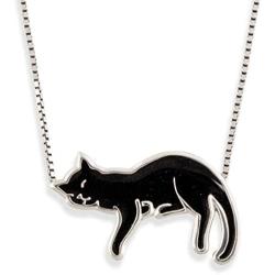 925 Sterling Silver Sleeping Cat Necklace Pet Lover Pendant for Women Handmade Polymer Clay Handcrafted Animal Jewelry, 16.5'' Chain
